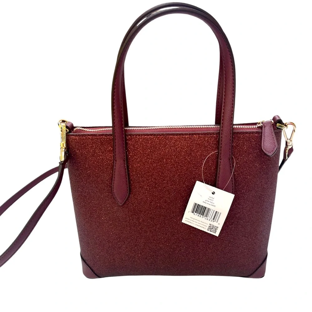 KATE SPADE NEW YORK Glitter Leather Satchel Deep Nova NWT - Picture 6 of 9